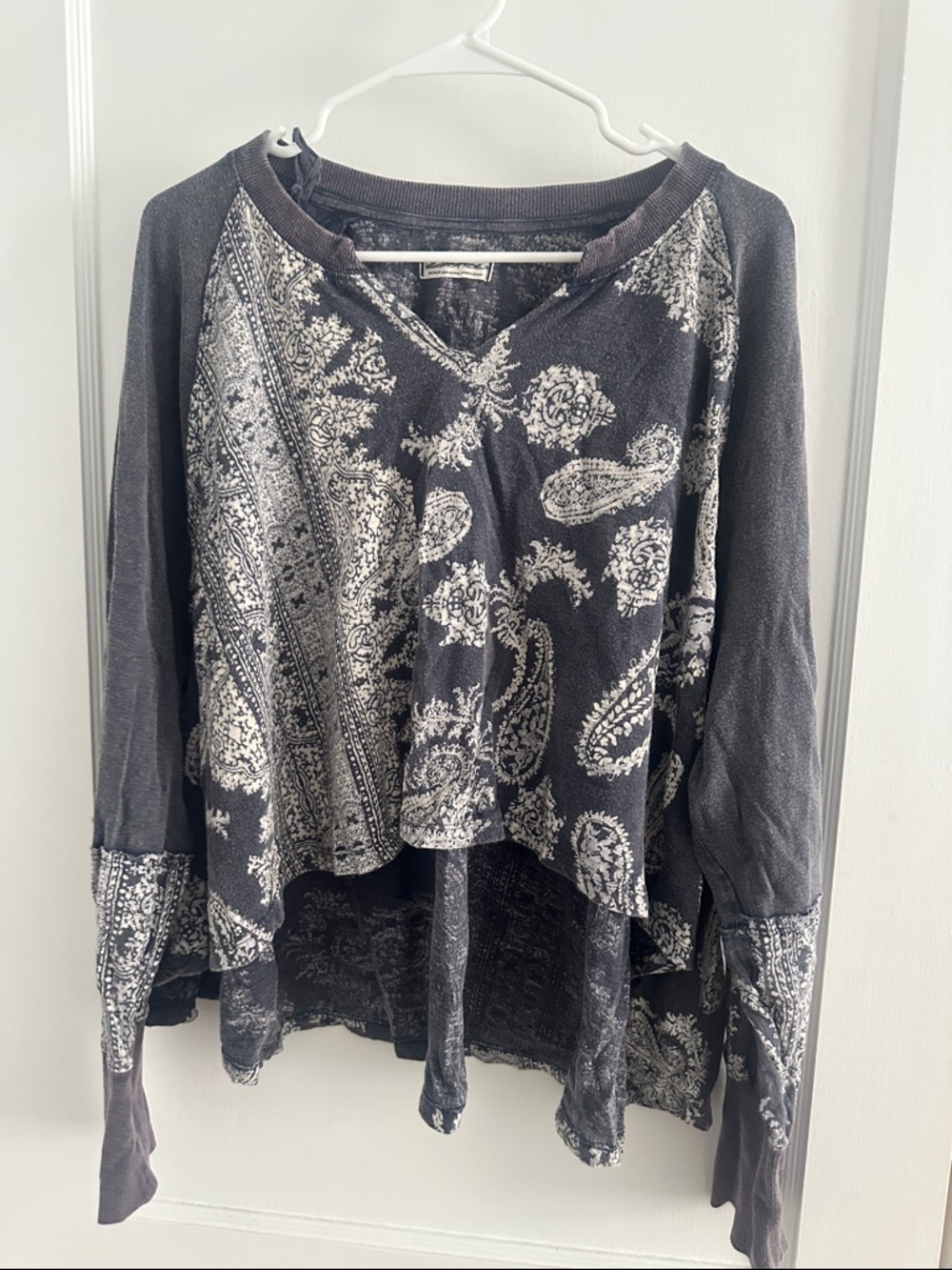 We The Free Black & Cream Paisley Long Sleeve Tee